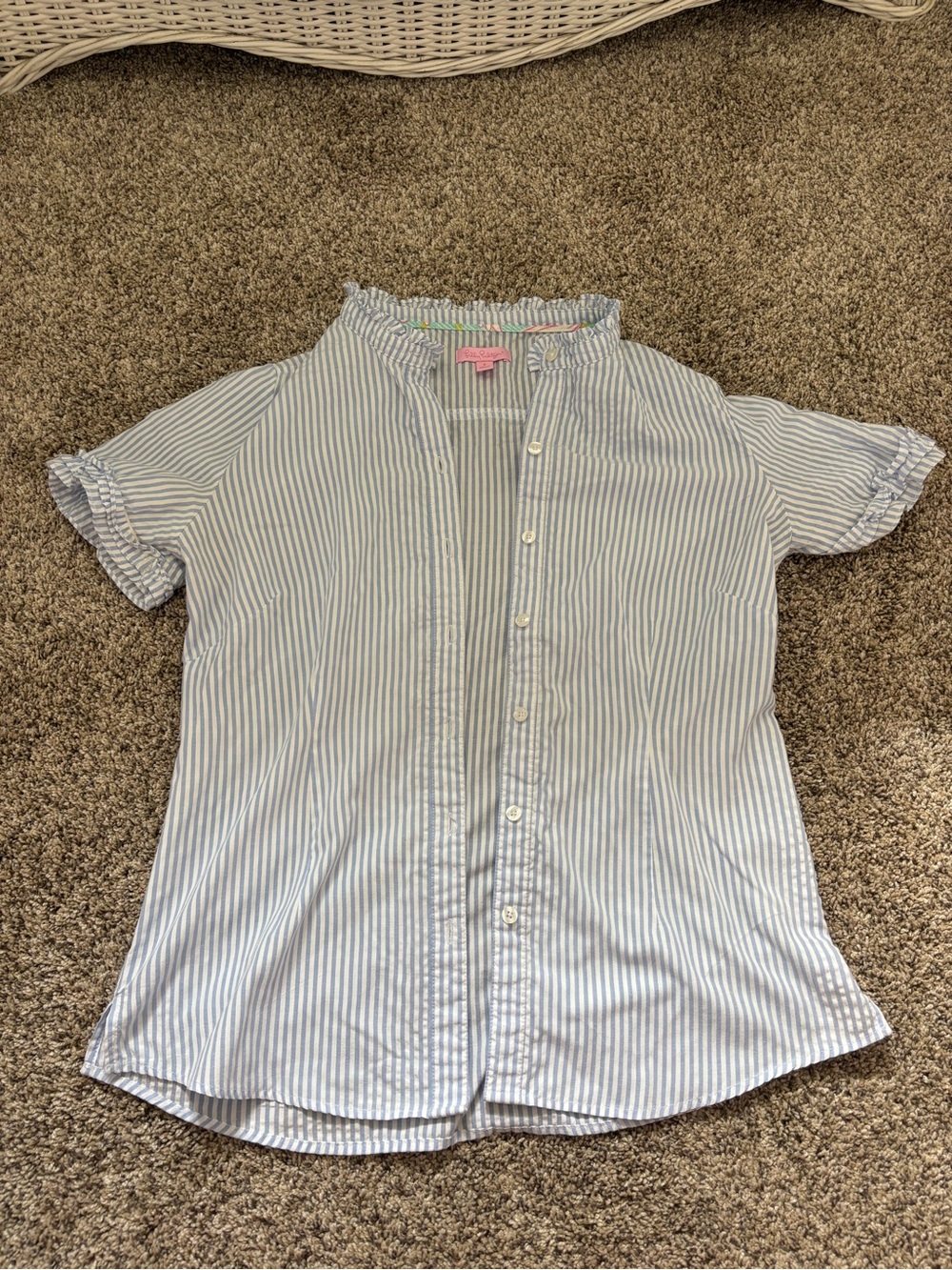 Light Blue Stripe Button-Front Top - Casual Short Sleeve